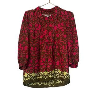 Banana Republic Floral Tunic via neck with 4 metal buttons size XS